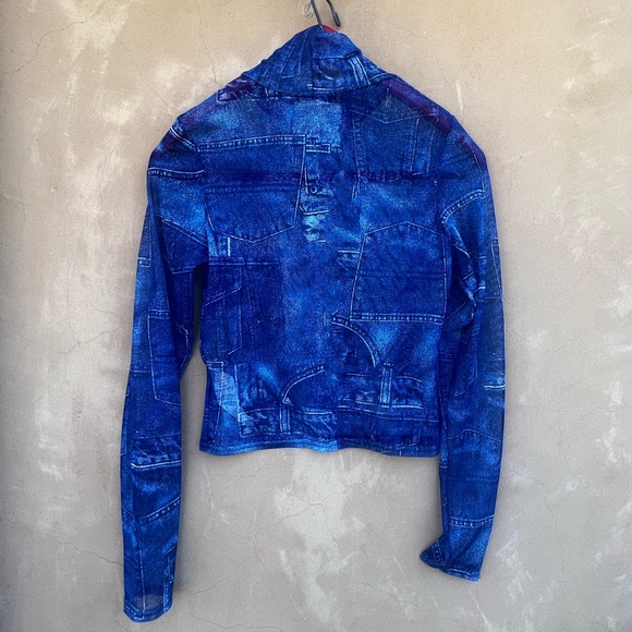 Nasty Gal Collection Sheer Long Sleeve Jean Print Top size 6 - Picture 3 of 7